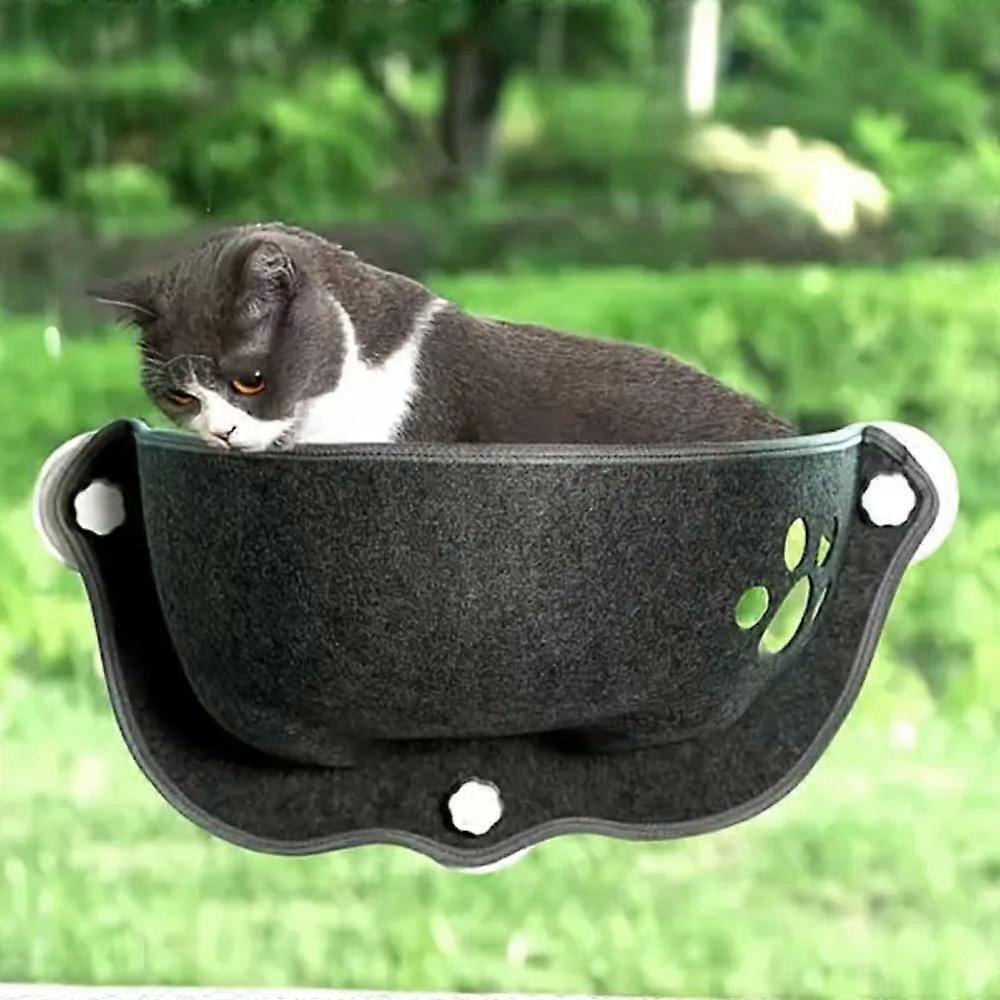 Deluxe Felt Cat Window Perch Strong Suction Cup Hammock,, and Comfortable Design for All Cat Sizes (Dark Gray)