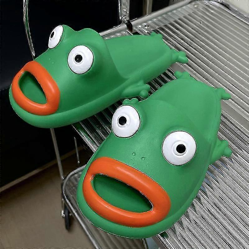 Dam Tofflor Intresse Grön Groda Tofflor Inomhus Hem Strandskor Mjuka sulor Halkfri C