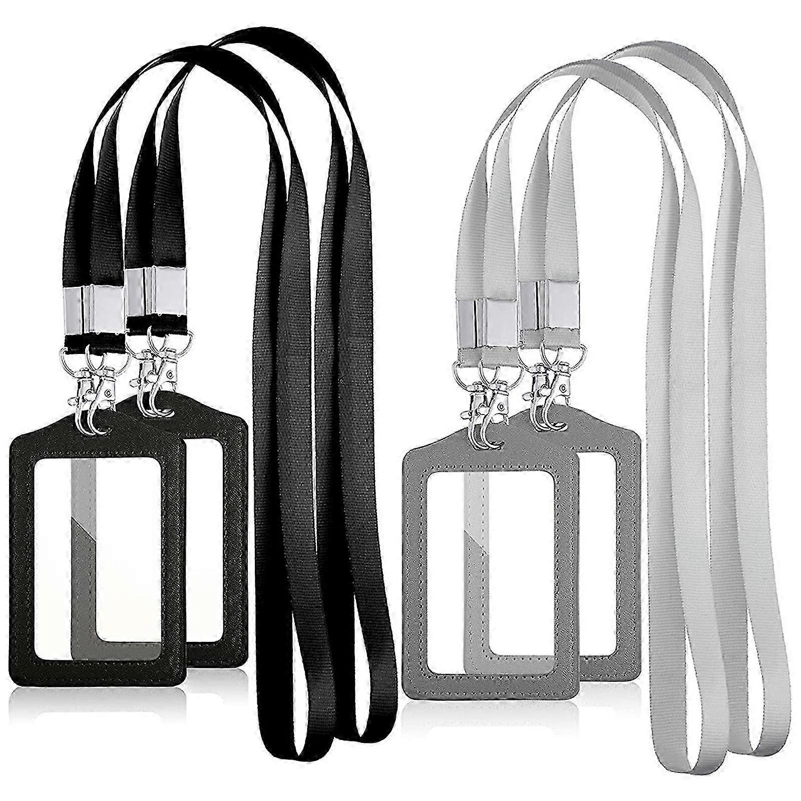 Porte-badge d’identification vertical en cuir 4 pièces avec lanière pour l’identification scolaire