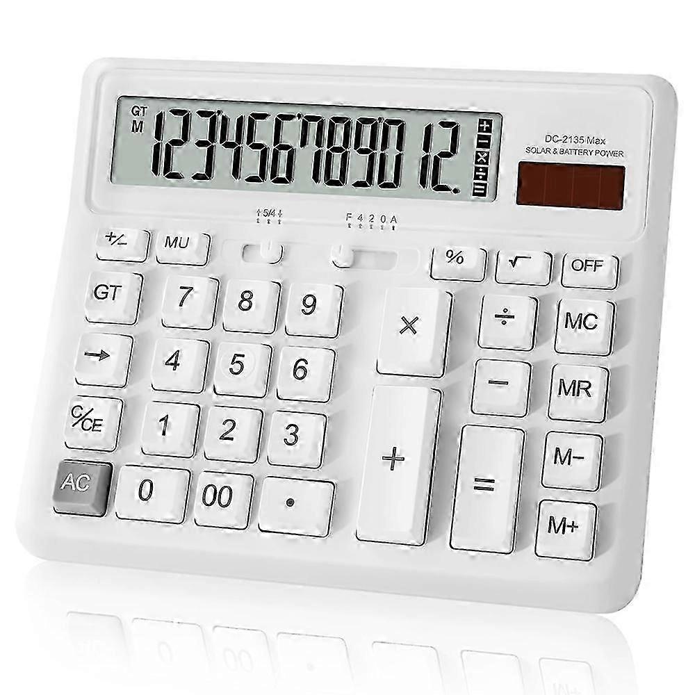 Desk 12 Digit Big Buttons, Desktop Dual Power Calculator With Large Display For Office, School, Home