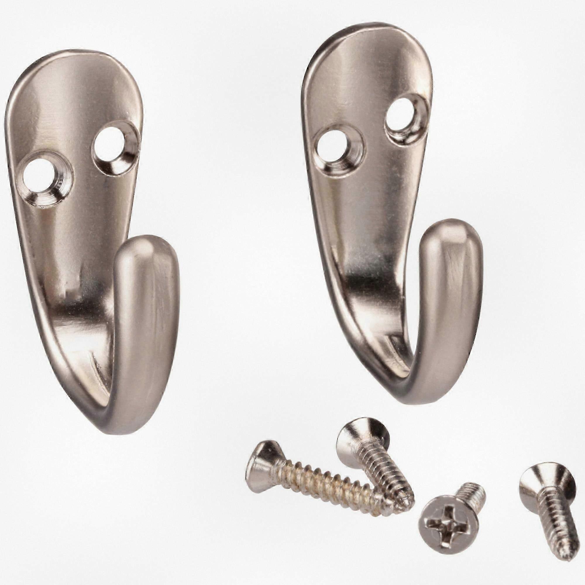 Nickel-Finish Single Hooks, 2-Pack, Complete with Mounting Hardware, Suitable for Holding Up to 10 lbs