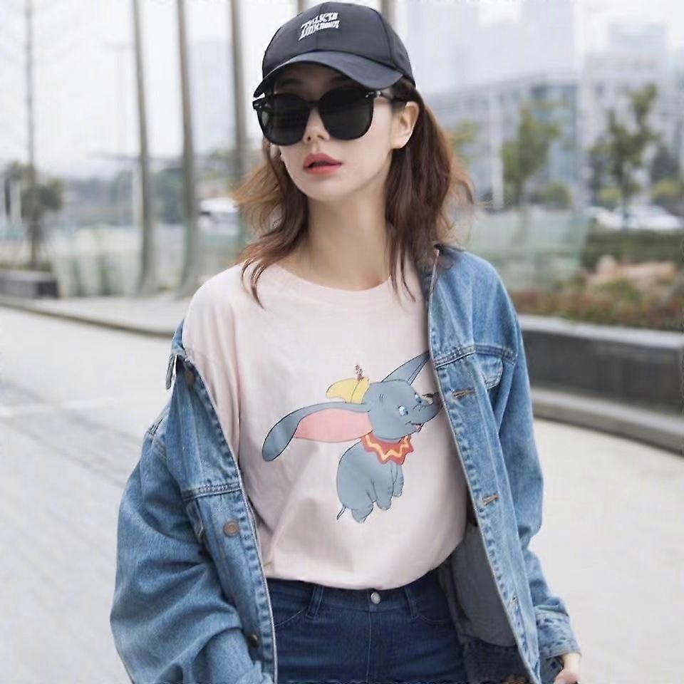 여성용 여름 순면 화이트 반팔 티셔츠, 만화 미키 마우스 프린트, 트렌디한 루즈핏 반팔 티셔츠