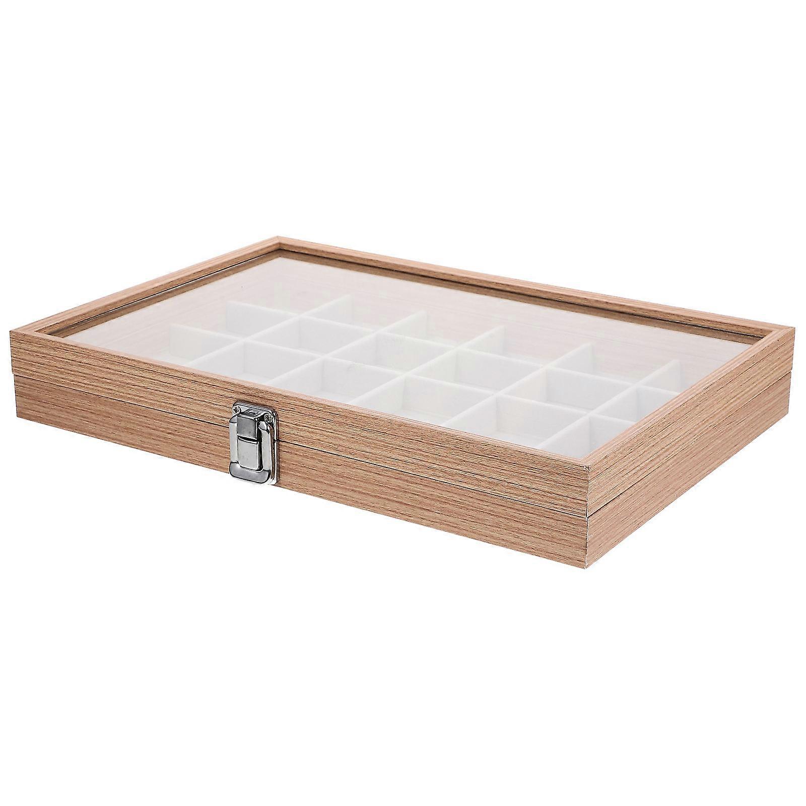 Wooden Jewelry Storage Box with Clear Lid and Multi Grid Design for Earrings, Rings, and Necklaces – Portable and Space Saving Organizer for Home and