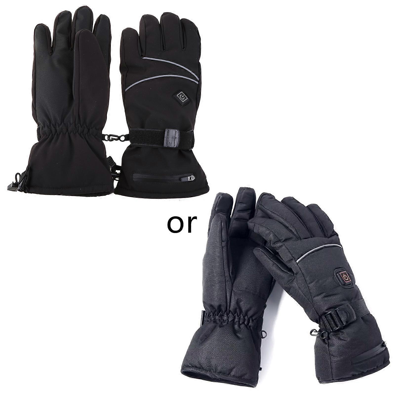 1 Pair 3 Heating Levels Battery Powered Electric Heated Winter Warm Ski Gloves XL Black