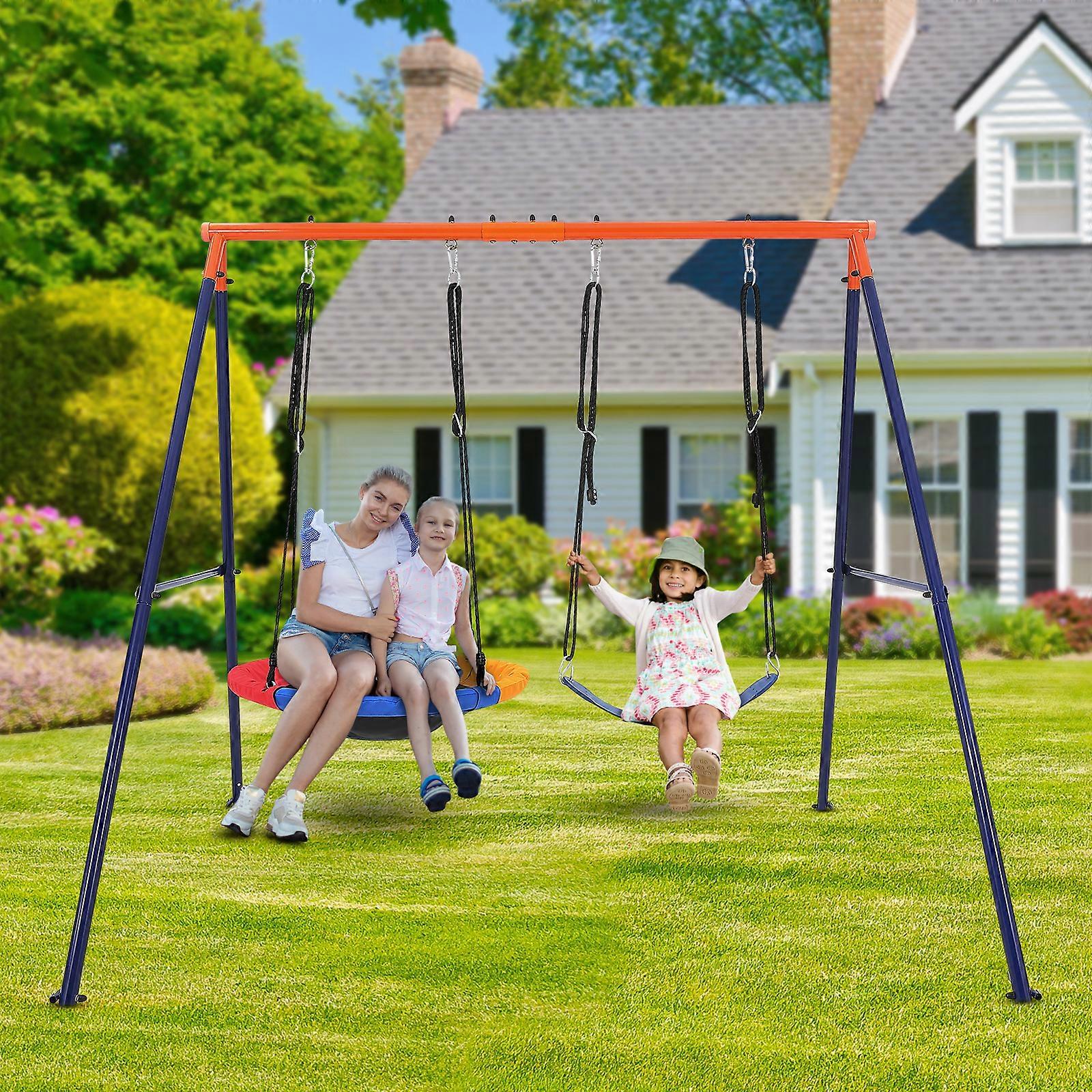 32 Inch Outdoor Swing Set, 440lbs Schotel Swing Set met Heavy-Duty Metalen A-Frame en Verstelbare Touwen, voor Achtertuin