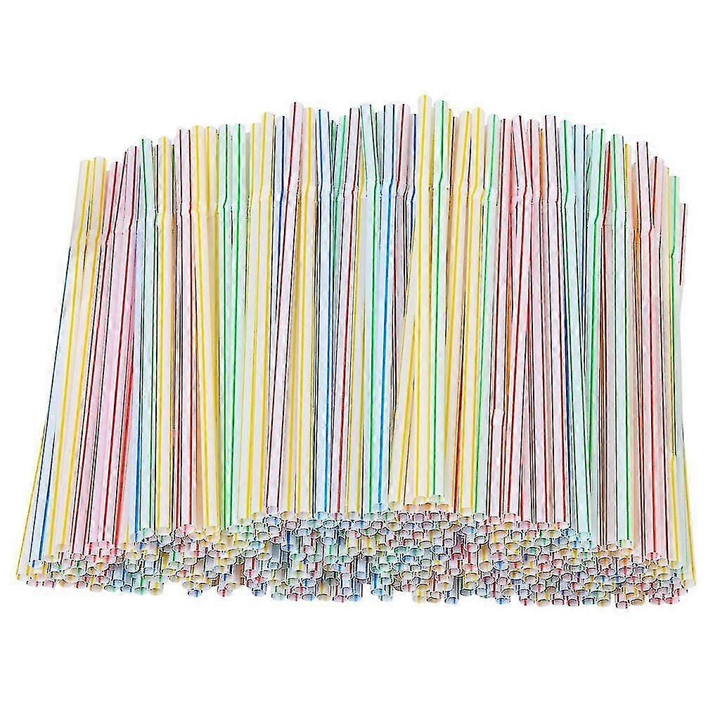 300 Pieces Plastic Drinking Straws 8 Inches Long Multi-Colored Striped Bedable