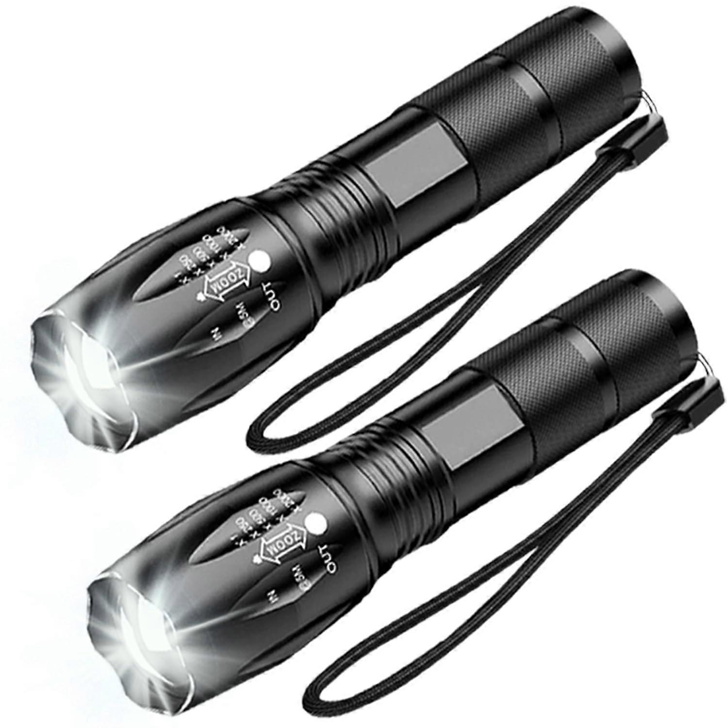 2 Pack LED Torch Super Bright Mini Handheld Flashlight 5 Modes Adjustable Focus Waterproof Lightweight for Camping Hiking Emergency