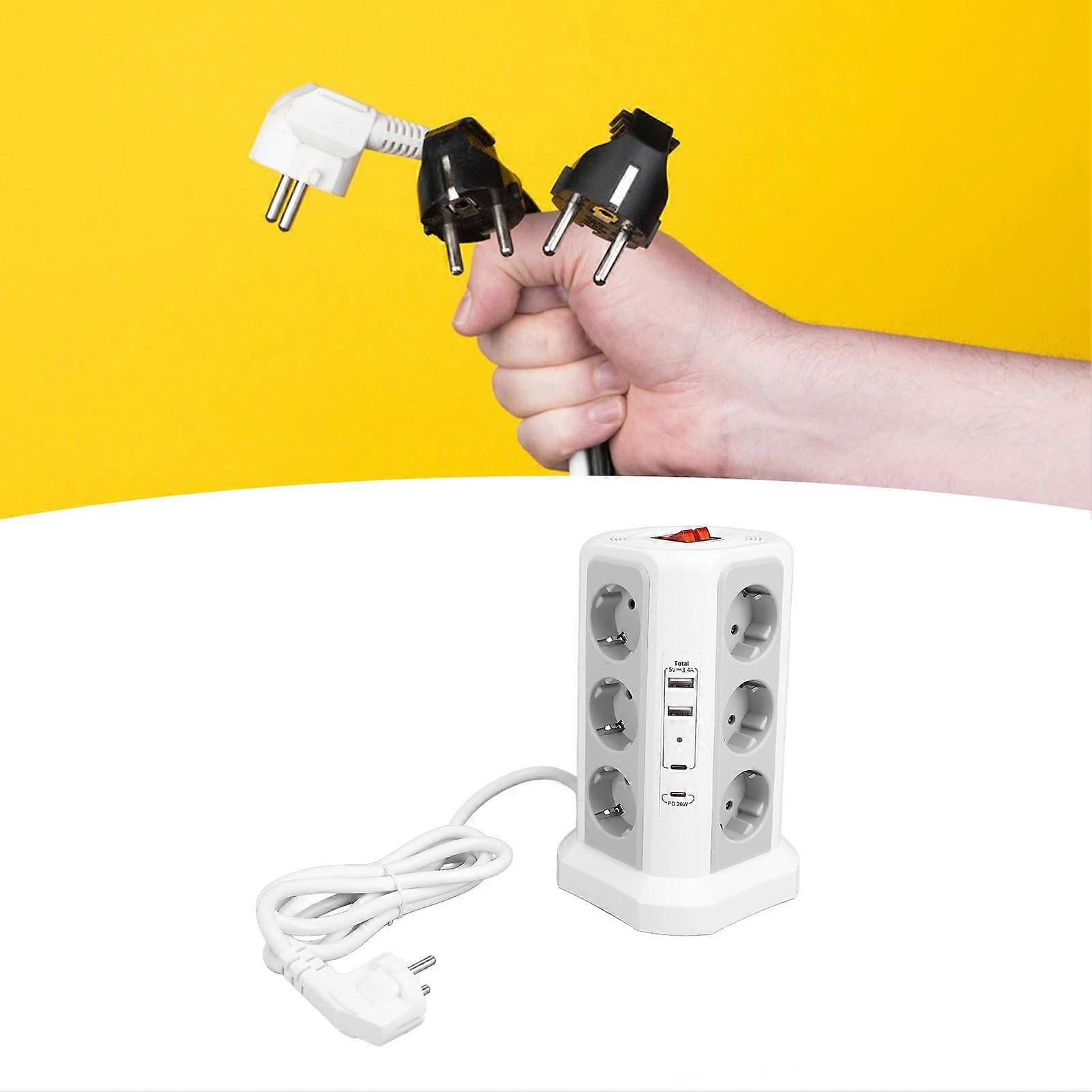 Tower Power Strip with Protector Switch Multiple Ports Vertical Space Saving Electric Tower Power Strip for Home Use White 