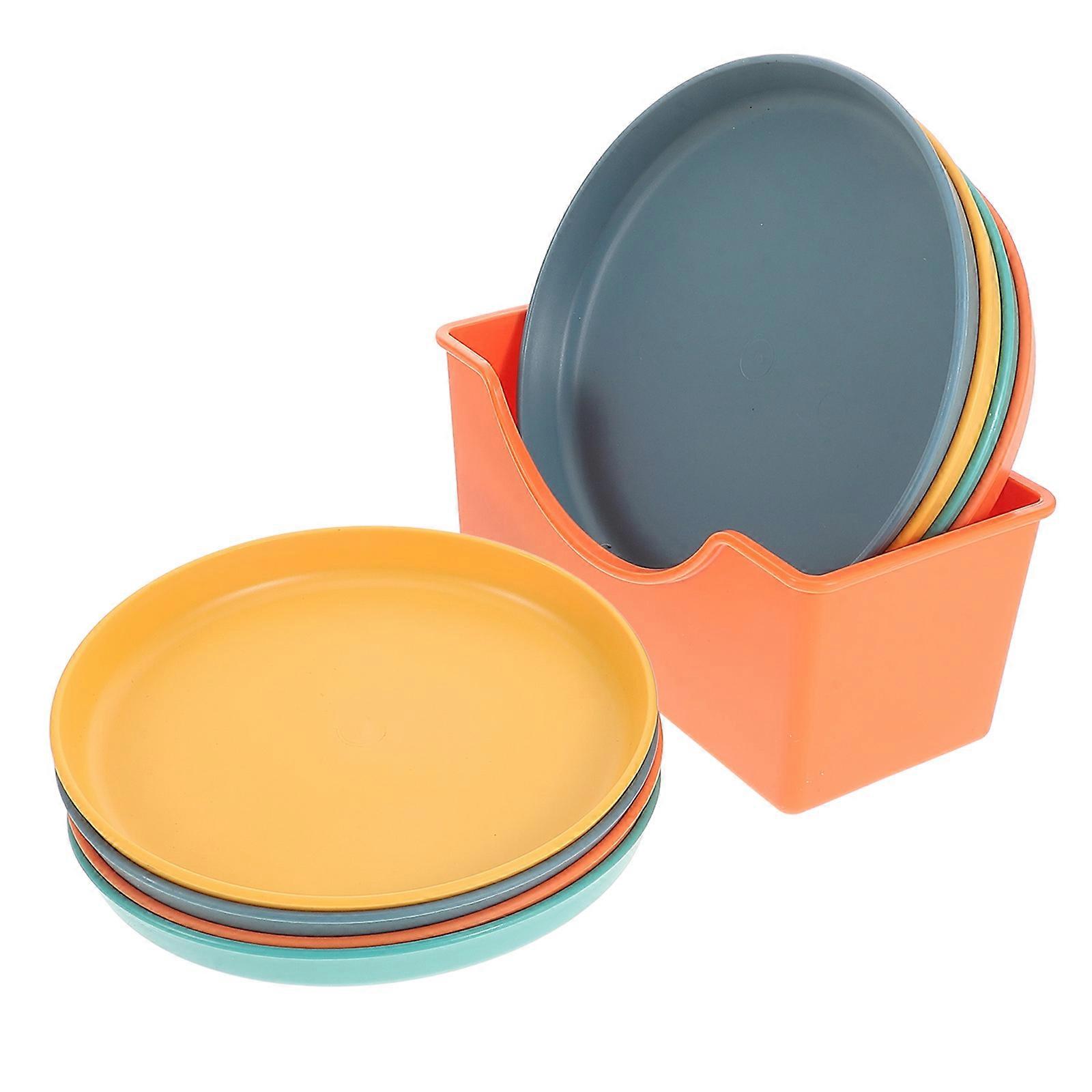 Assorted Color Small Round Storage Plates Set with Rack, PP Material, Creative Design