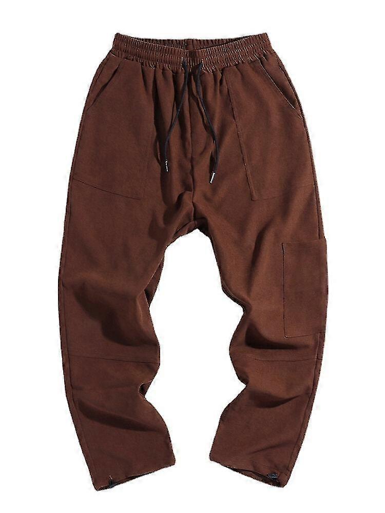 Men's Solid Color Multi-pocket Mid-waist Drawstring Cargo Pants