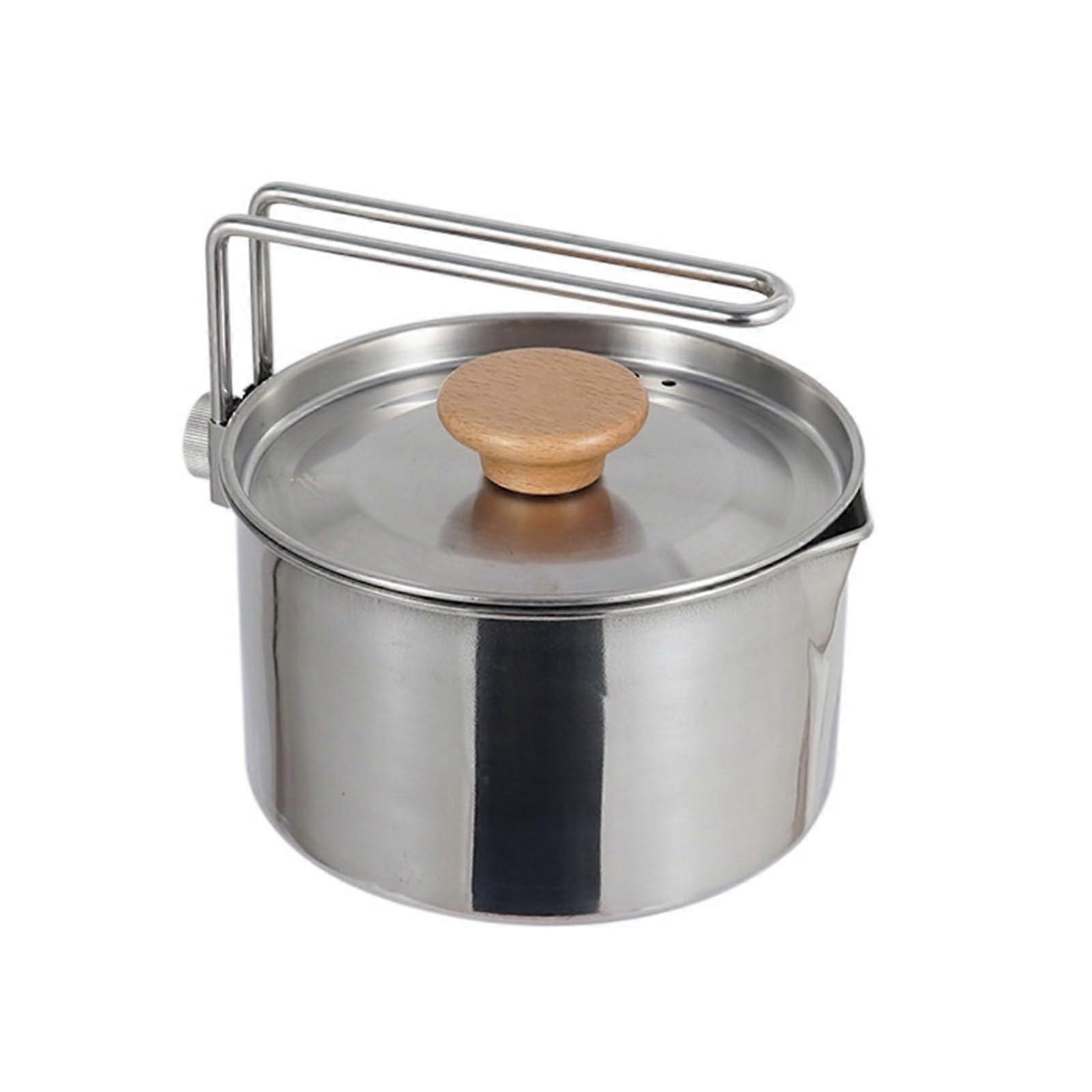 Stainless Steel Camping Pots with Foldable Handle, Outdoor Kettle and Water Boiling Pots for Hiking and Picnics
