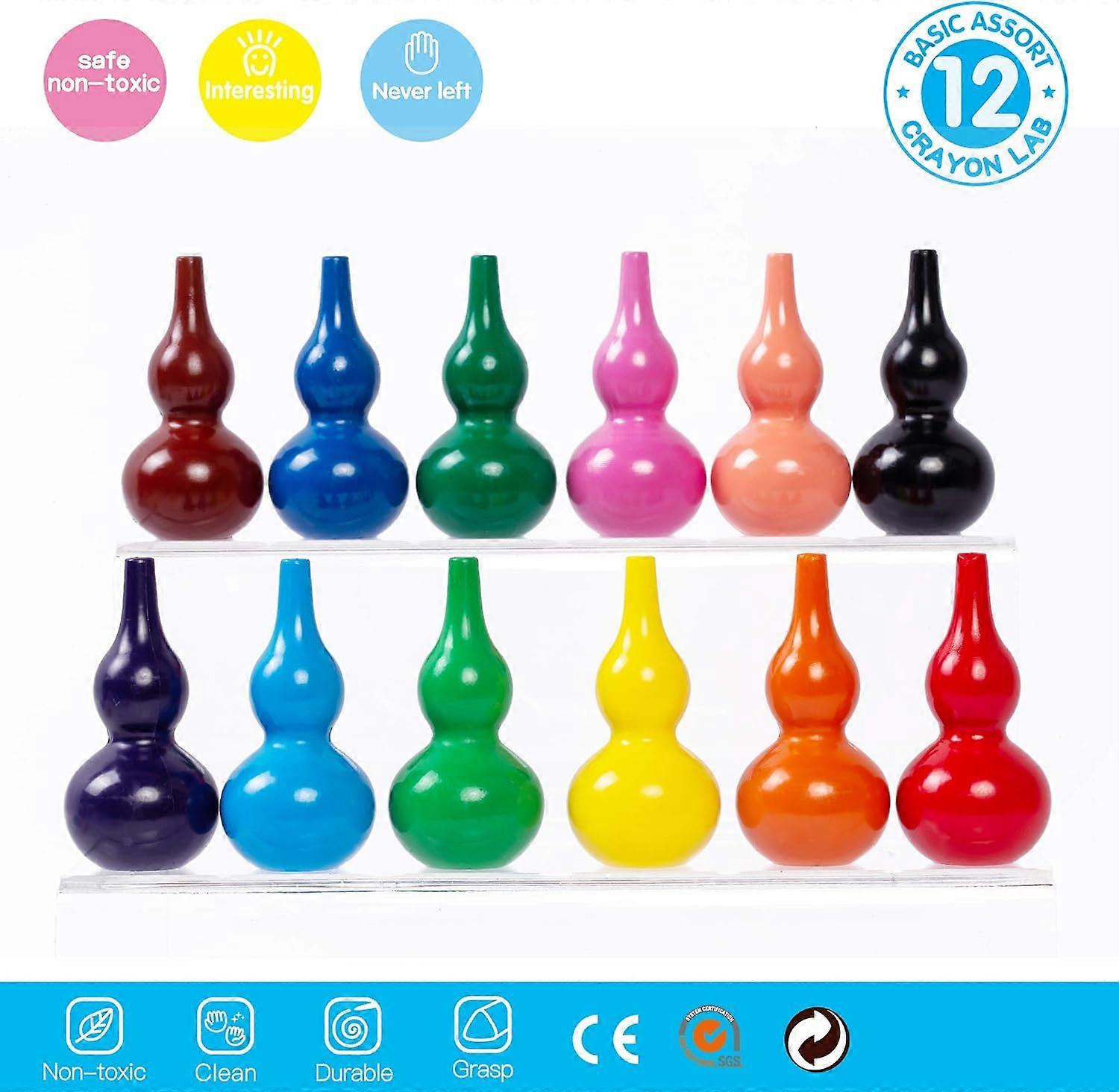fargestift, barnas 12-farge kalebass pedagogisk leketøy fargestifter, 12 farger vaskbare trygge spiselige fargestifter fargestifter fingergrep penner