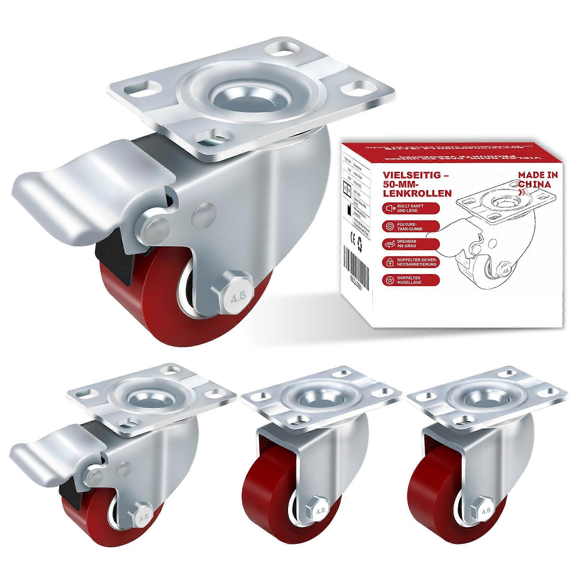 4 Industrial Castors 50 mm 1000 kg Swivel Castors with Brake (2 Inches)