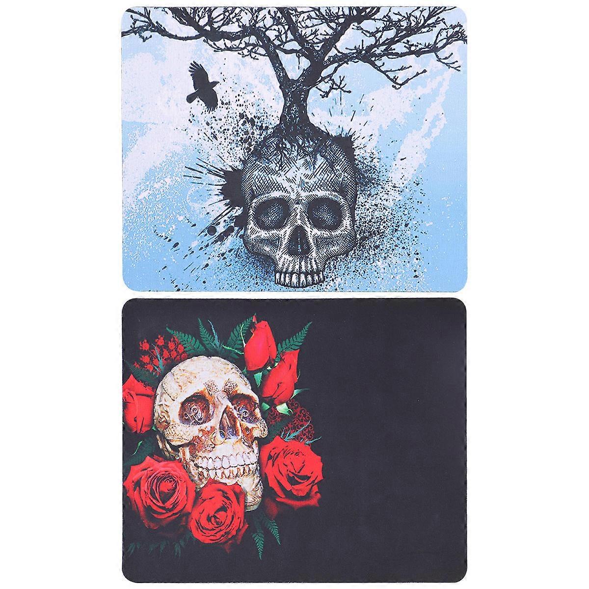 Rubber Mouse Mat Anti-Slip Skull Design Mouse Pad For Home Office Gaming 24X20X0.3CM Rectangular Shape 2Pcs