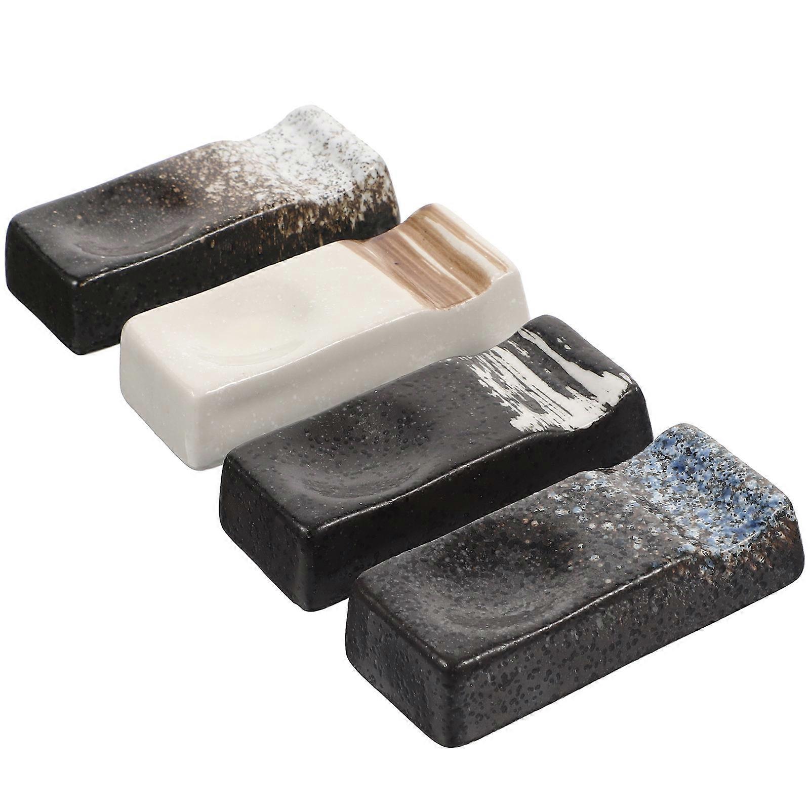Asian Kitchenware Ceramic Chopsticks Rests Japanese Style Tabletop Decoration Square 7.5x3x1.8cm Holding Chopsticks 4Pcs