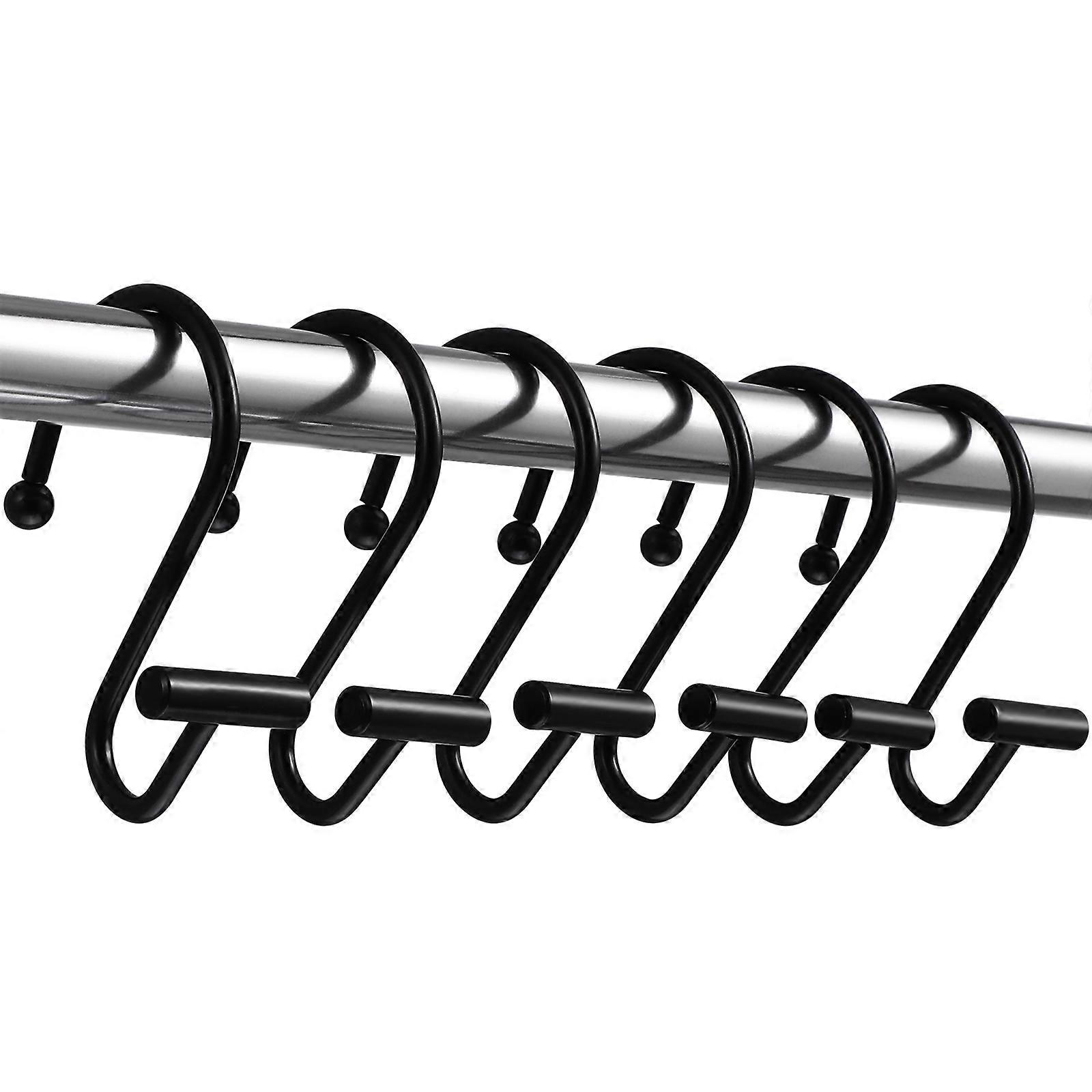 Black Hooks Shower S Shape Smooth Sliding Electroplated Surface Prevent Scratches 12Pcs For Homeowners