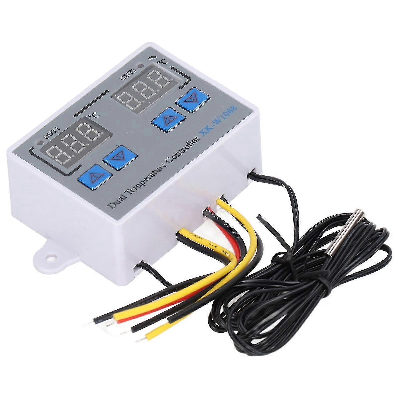 Dual Display Temperature Humidity Controller Heating Cooling Thermostat Switch NTC 10K Sensor 12V