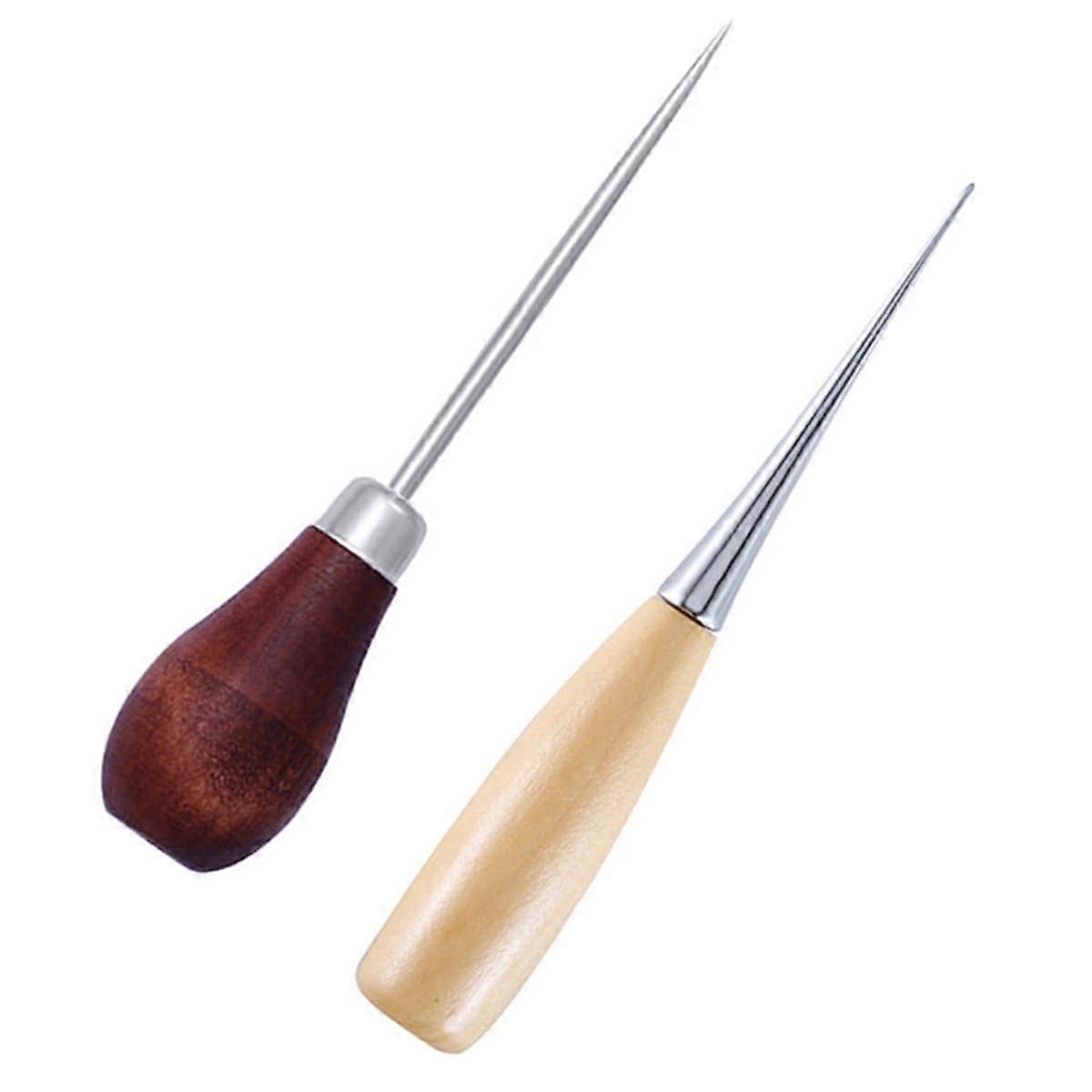 Awl, Set of 2 Awls with Wooden Handle for Leather Sewing DIY Hand Tools