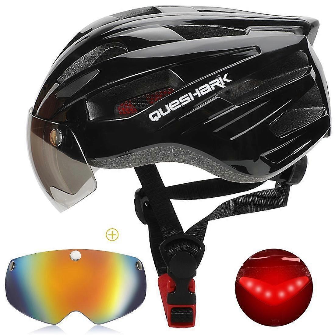 Queshark Detachable Magnetic Goggles Cycling Helmet With Tail light Moutain Bike Helmet Bicycle Helmet Safety Cap L Size 58cm-64cm