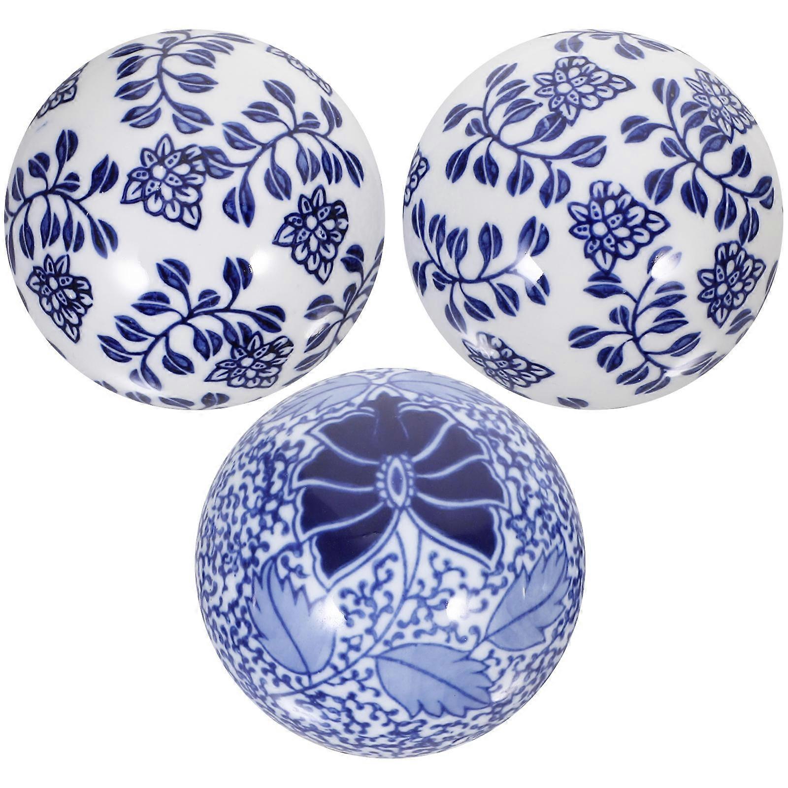 Decorative Spheres Ceramic Ornaments Elegant Design for Tea Table 3Pcs Blue