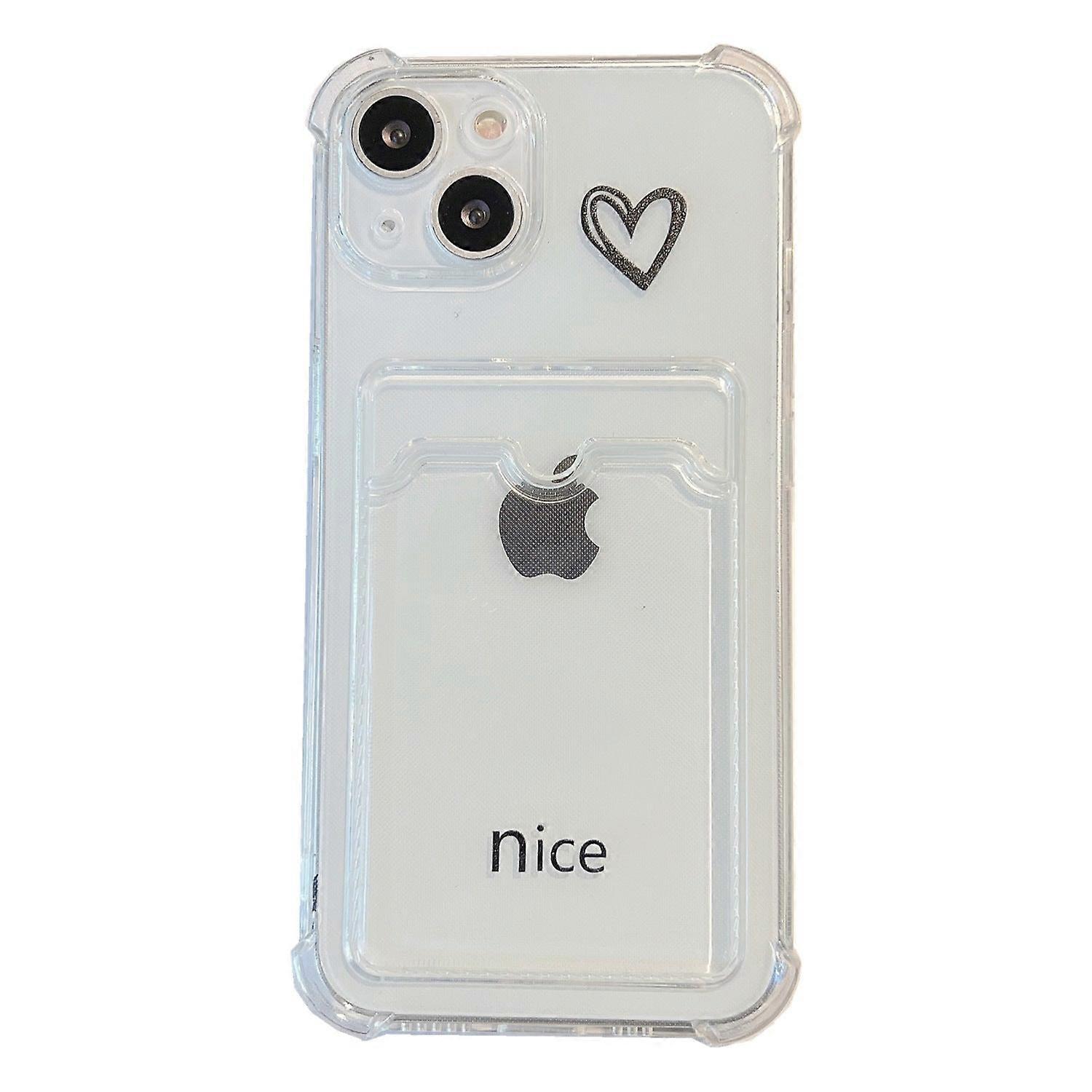 جراب لهاتف ايفون 13 برو حامل بطاقة حب جوفاء بسيط شفاف ناعم رقم 4448