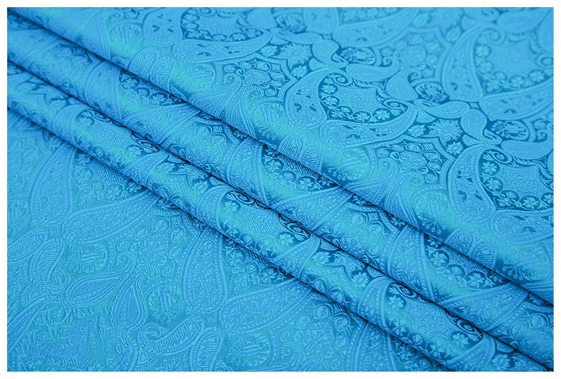 LuxusJacquardfabric, PipaflowerJacquard, 75 cm wide, fabric by the meter, for clothing background, handmade(Lake Blue)