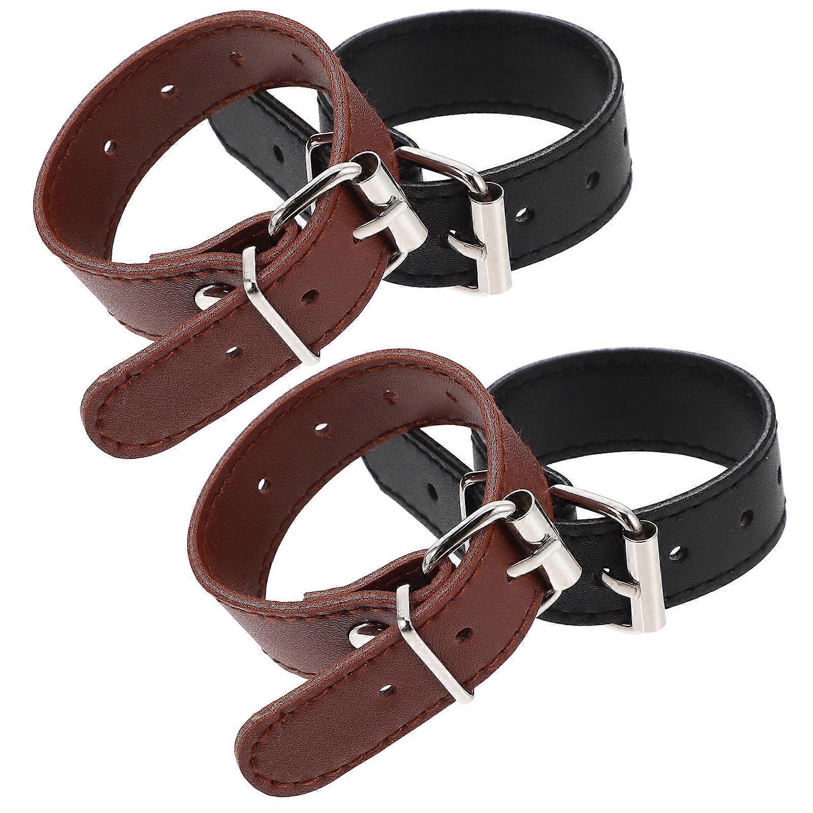 Beach Bike Strap Easy to Install Disassemble Metal Buckle Leather Straps for Cyclists 2 Pairs