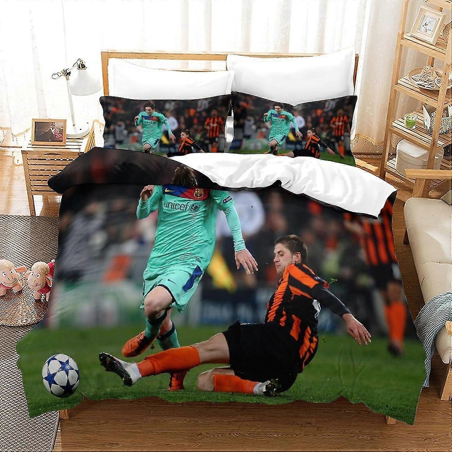 Conjunto de cama impresso em 3D para superestrela do futebol com capa de edredom de microfibra, conjunto de capa de edredom de 3 peças