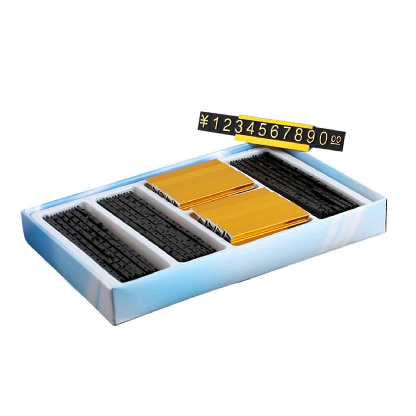 16 Set Cube Counter Display Stand with Label Holder, Goldtone Metal Price Cubes for Retail Pricing, Arabic Numbers