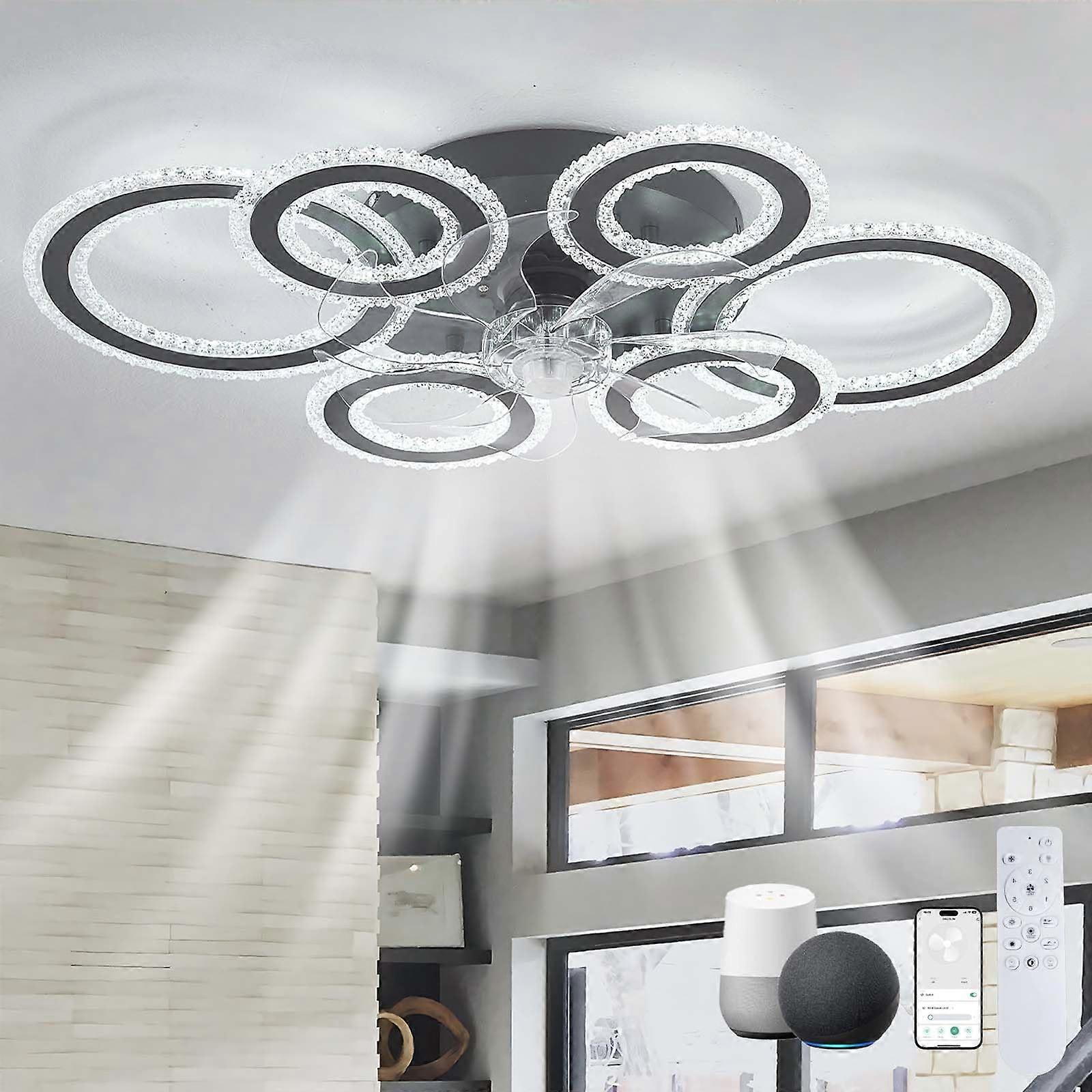 Alexa Smart Ceiling Fan With Light, Reversible Dimmable LED, Quiet DC Motor, Remote App Voice Assistant, 6-Speed