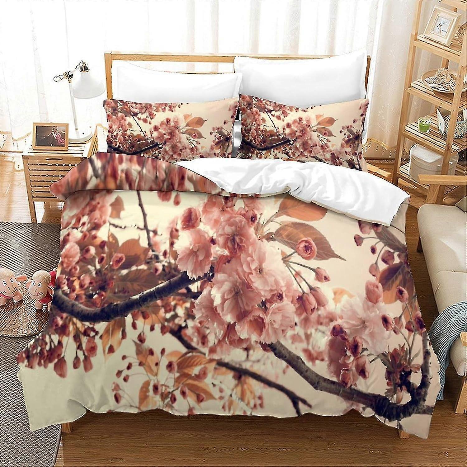 Double Size Floral Printed Bedding Set Super Soft Hypoallergenic Microfiber Duvet Cover with Pillowcase and Zipper Closure