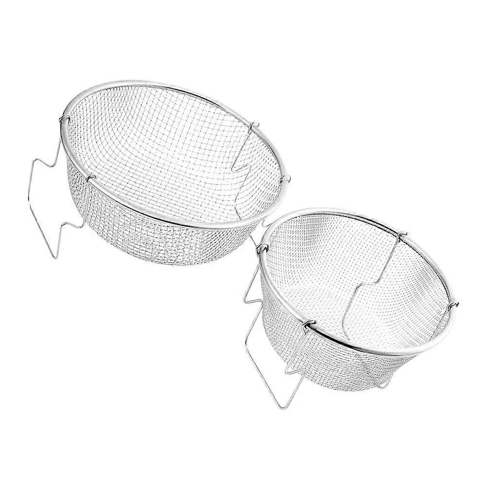 2pcs Round Frying Basket Set with Folding Handle for Cooking and Frying