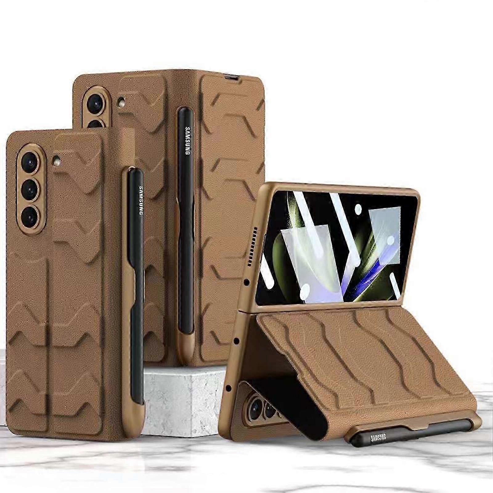جراب جلدي لحافظة Z Fold 5 مع حامل قلم S Pen + واقي شاشة ، غطاء حماية مفصلي قابل للطي 5 حامل حافظة 5G
