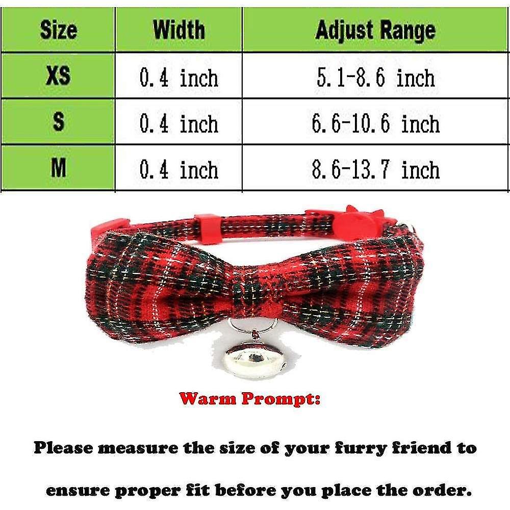 Cat Collar With Bow Tie And Bell, Breakaway Plaid Bowtie Cat Collar For Kitty