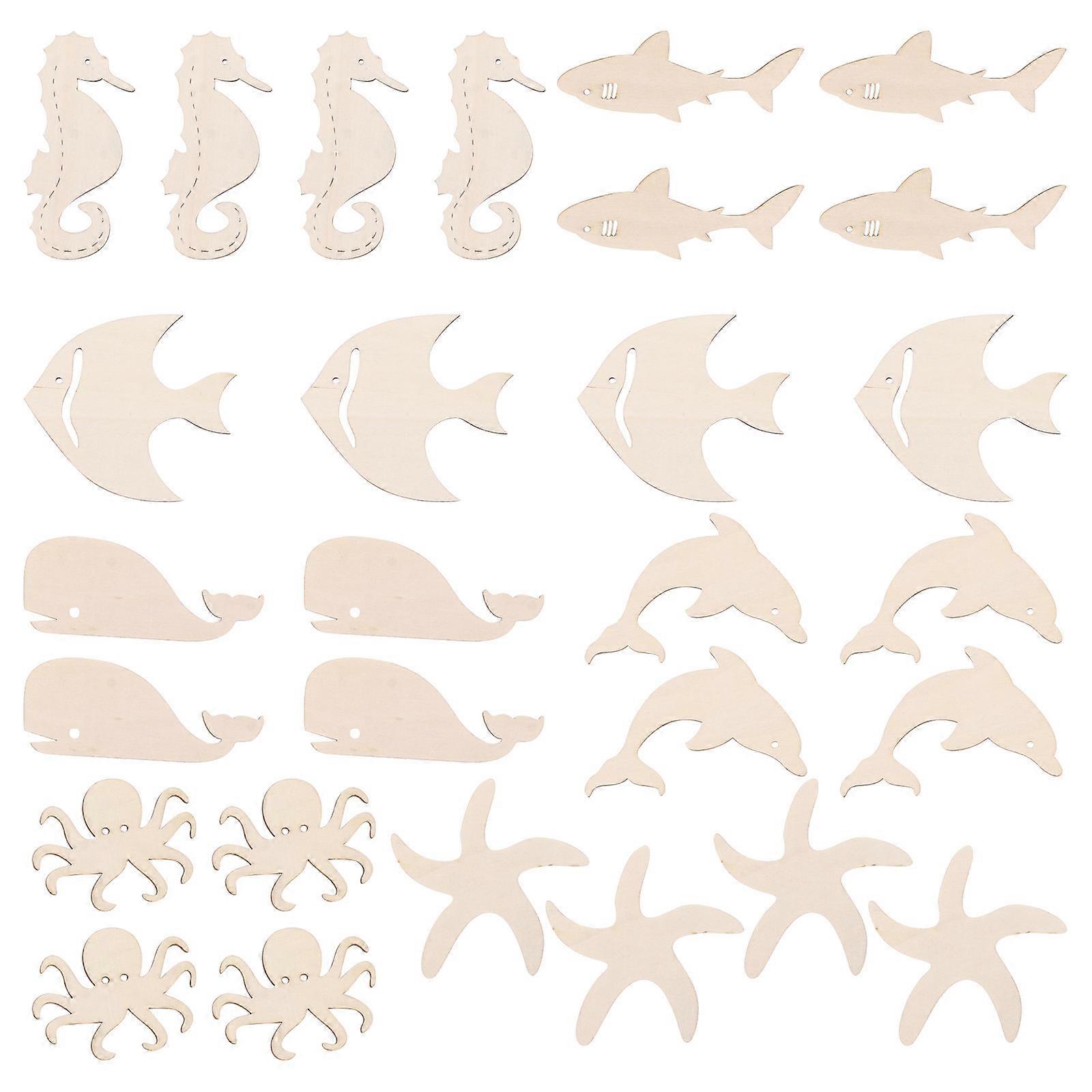 28Pcs Unfinished Wood Cutouts Ocean Animal Shapes for Painting Crafts