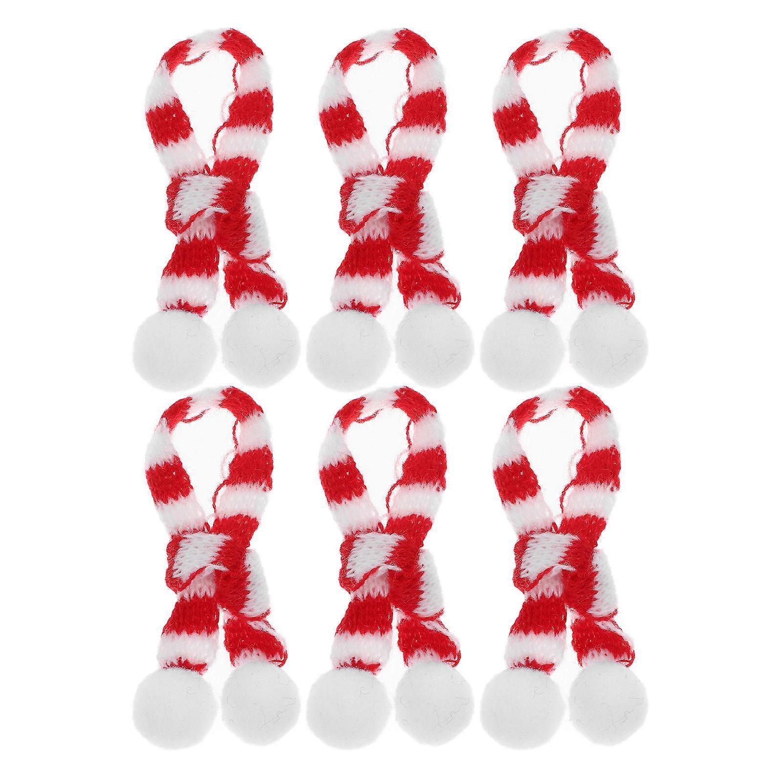 6pcs Mini Christmas Knitted Scarves for Wine Bottles, Red and White Cloth Decorations for , Xmas Trees, Party & Home Use