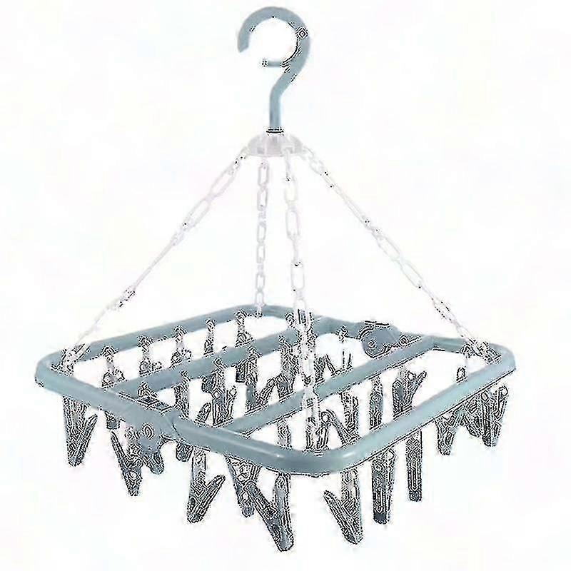 Foldable 32-Peg Plastic Drying Rack for Underwear, Socks, and Gloves - Rotating Hanger Solution