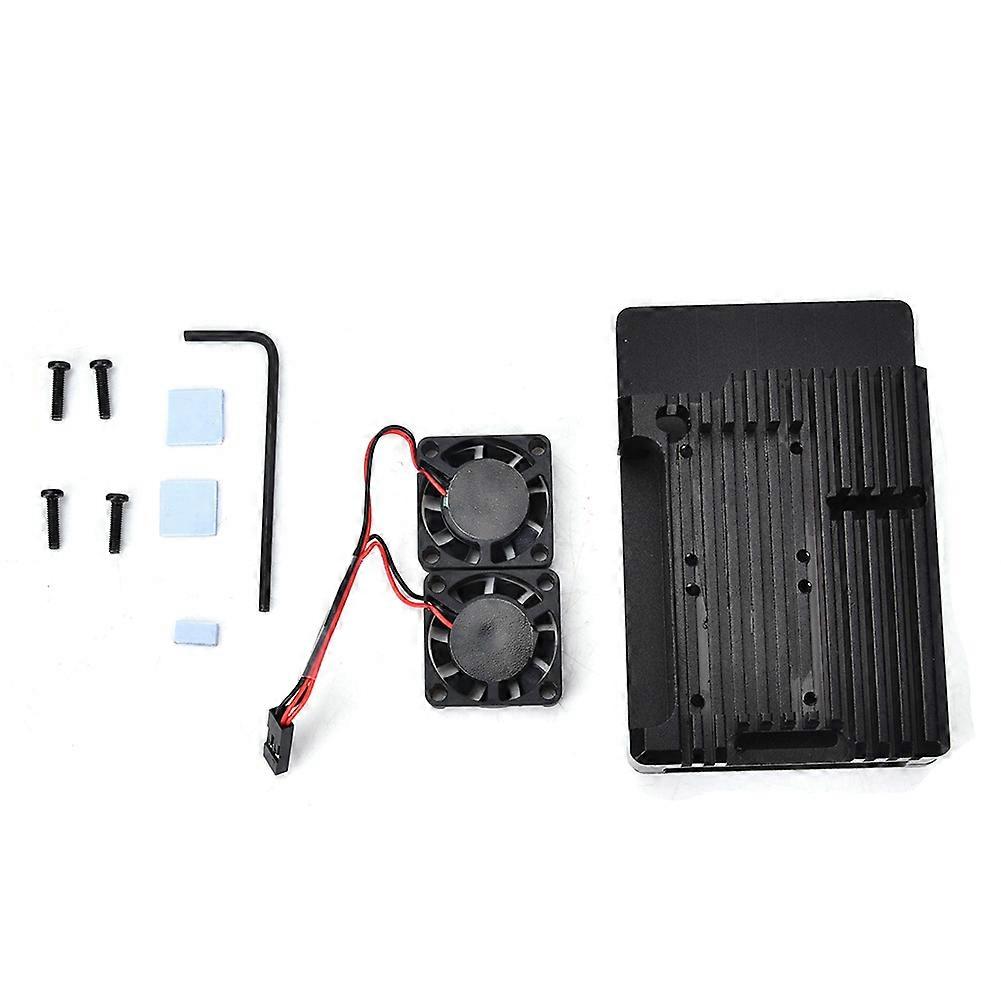 For Raspberry Pi 4B Black Aluminum Alloy Protective Box Enclosure Case (with Dual Fan)