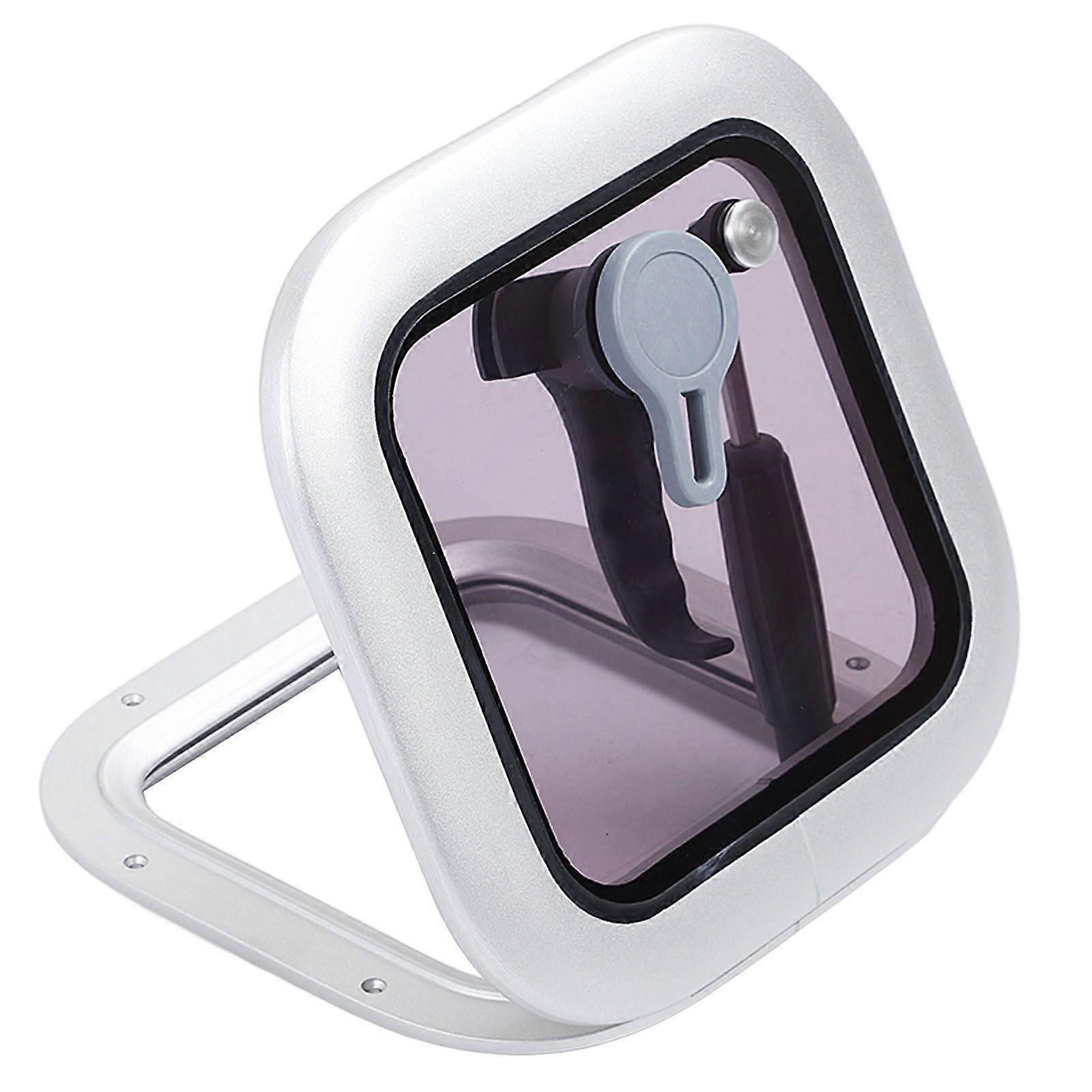 نافذة فتحة القارب 211 × 211 مم، فتحة سقف مربعة رمادية قابلة للدفع للخارج مع قضيب دعم من الفولاذ المقاوم للصدأ لليخوت RV