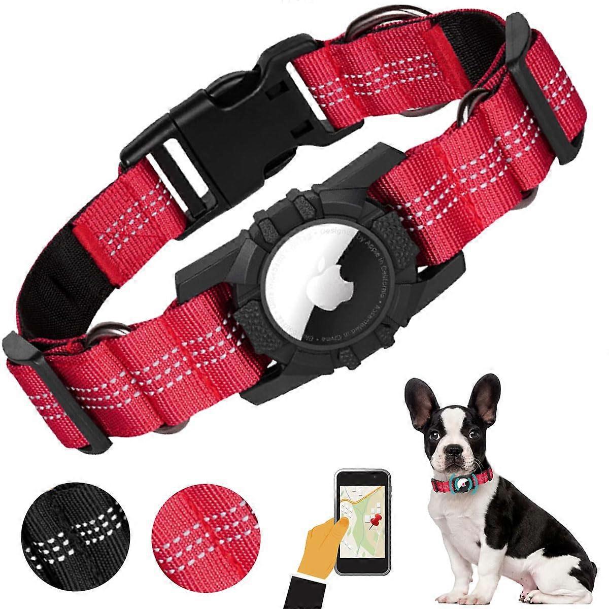 Airtag Dog Collar Air Tag Holder Nylon Adjustable Reflective for Small, Medium and Large, Red, S (Circumference 3236 cm)
