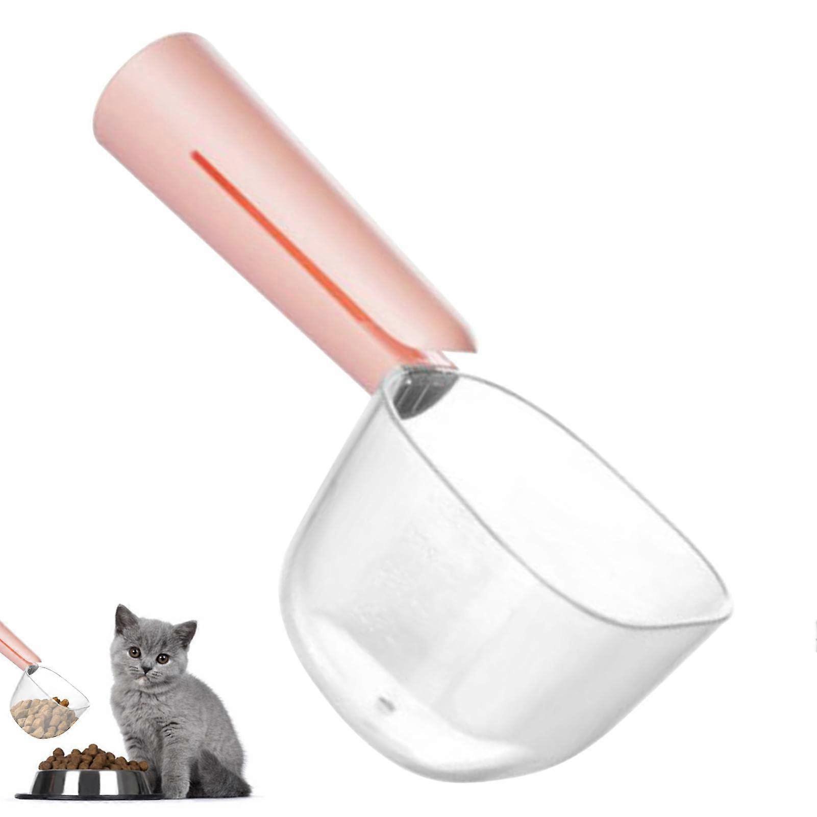 Pet food scoop for dogs, cats, transparent, with comfortable handle for dogs, cats, and other pets.
