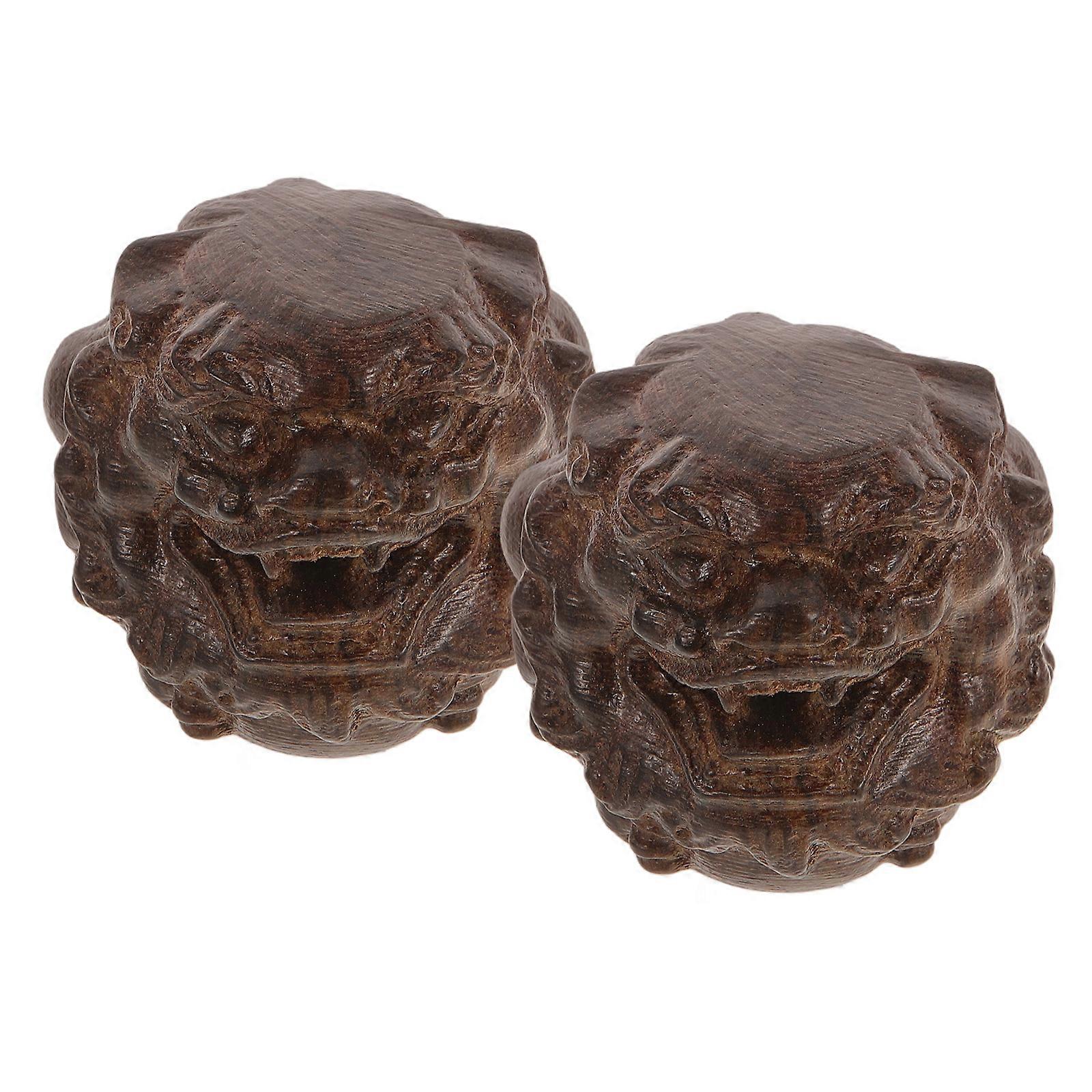Wooden Hand Massage Balls for Fitness Use Coffee Color Smooth Texture 2pcs Small Size