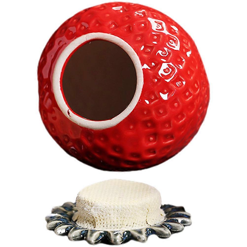 Sealed Ceramic Tea Jar Kitchen Storage Box Strawberry Shaped Container with Lid 150ml