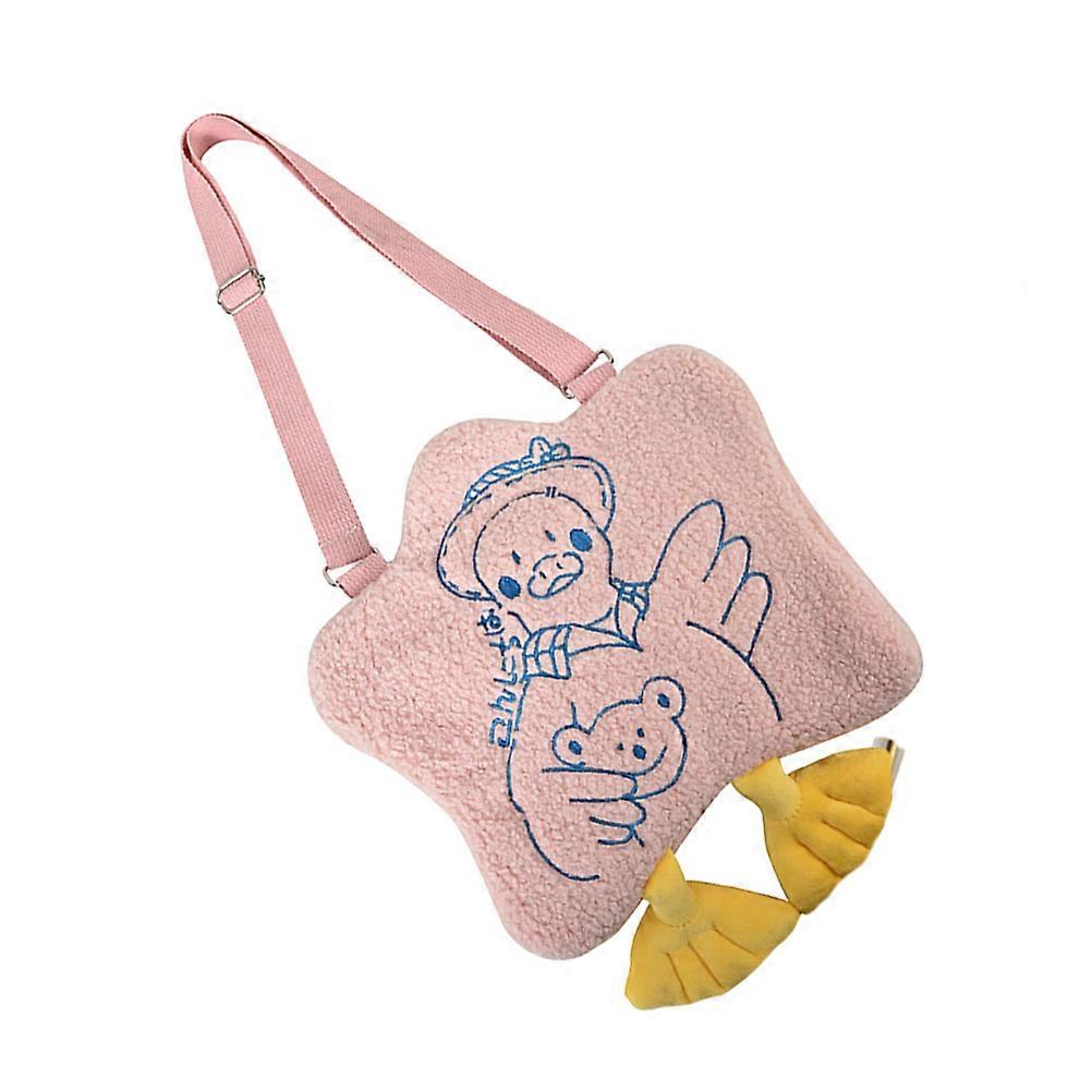 Cute Handbag Plush Shoulder Bag Shape Cartoon Style Working Shopping 28x27x2cm Adjustable Strap 1Pcs