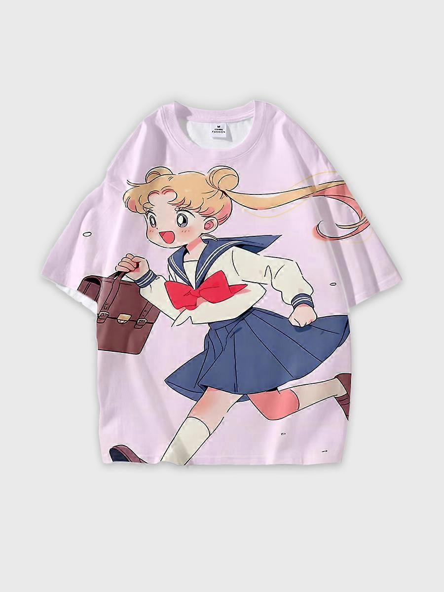 T-shirt round neck Role Pattern loose short sleeve D2365