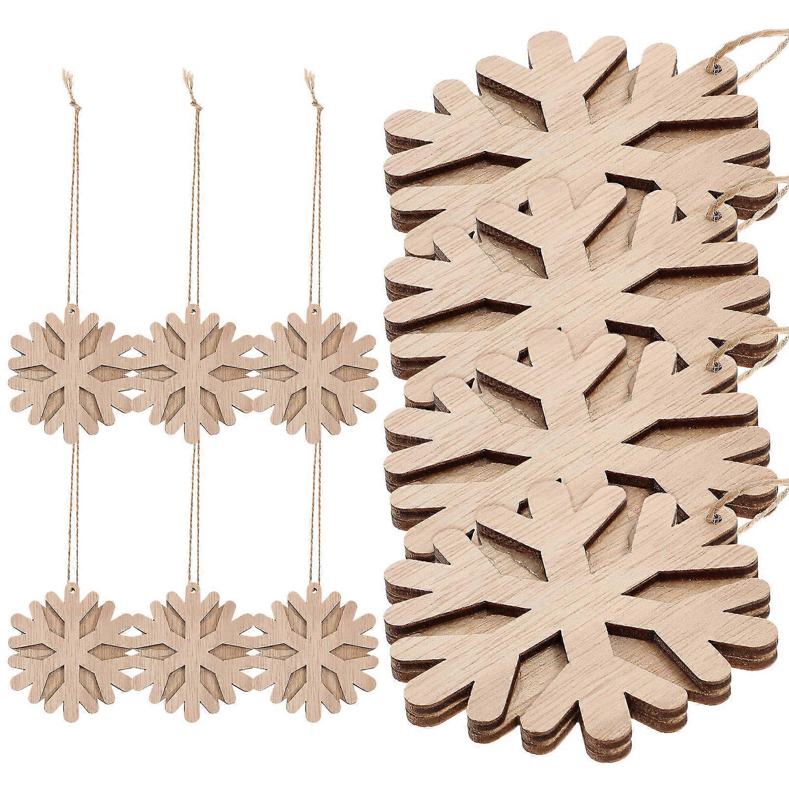 Wooden Snowflake Ornaments Set   Smooth Surface DIY Christmas Decorations for Party & Tree Hanging Crafts