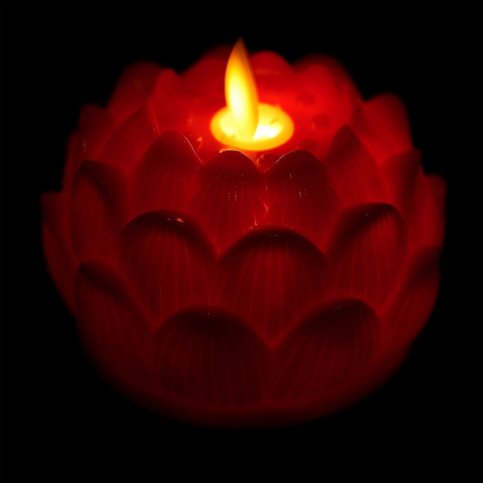 Lotus Shaped Buddha Lamp 6Pcs Ideal For Home Use Attractive Red Color Features Blessing Function