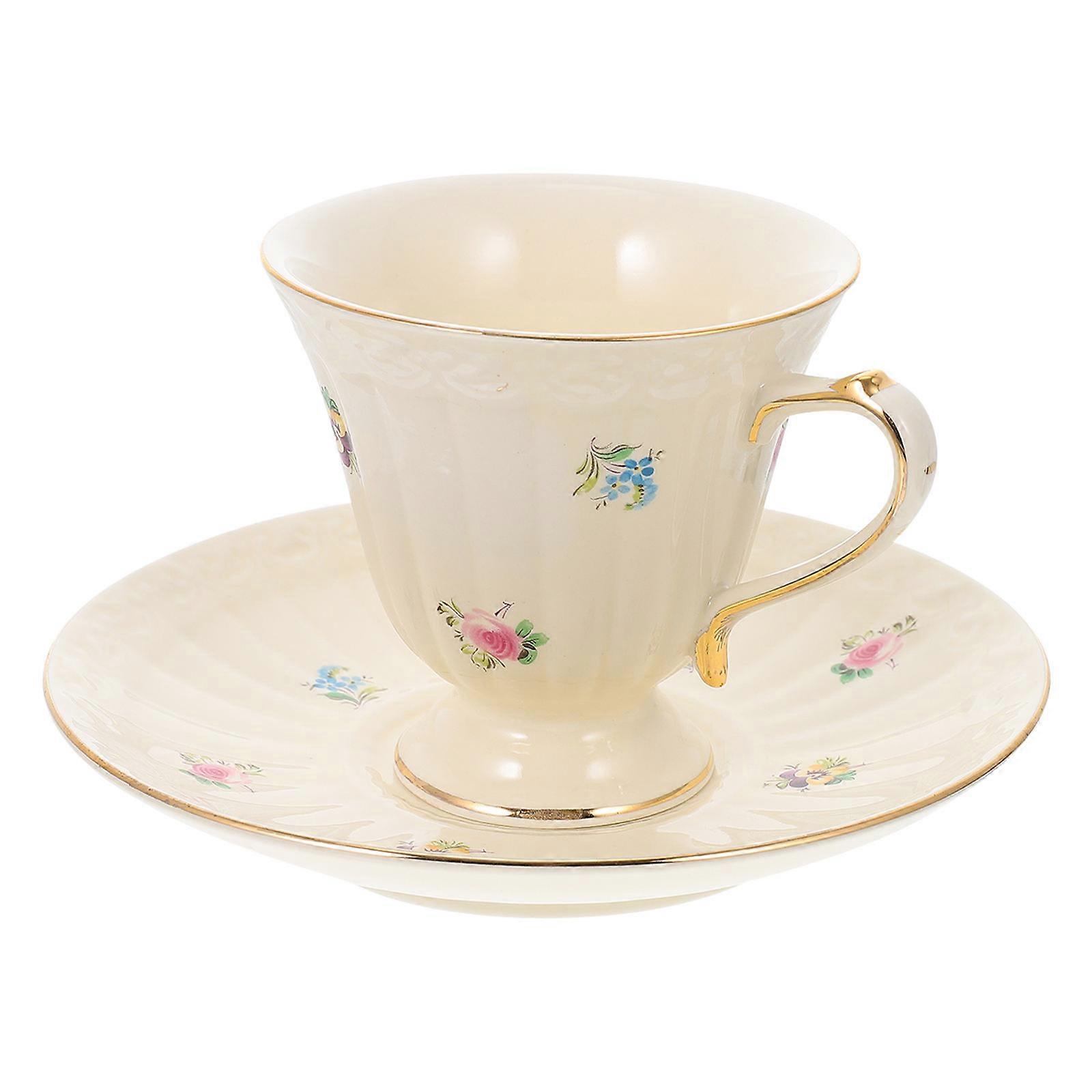Porcelain Coffee Cup And Saucer Set French Gilded Retro Palace Style For Various Occasions 1Set