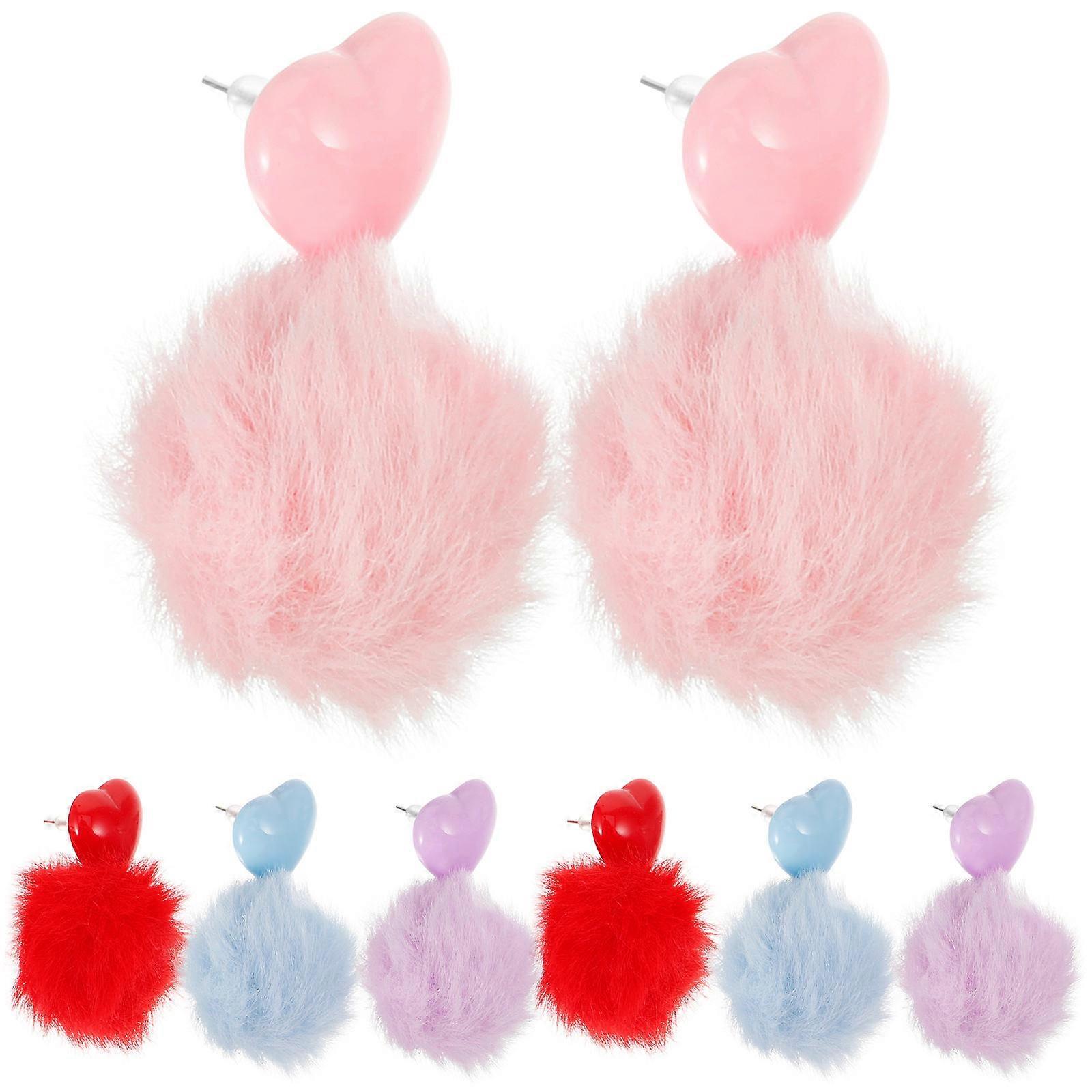 4 Pairs Cute Decorative Earrings with Plush Pendant and Heart Design for Women Across the Mirror
