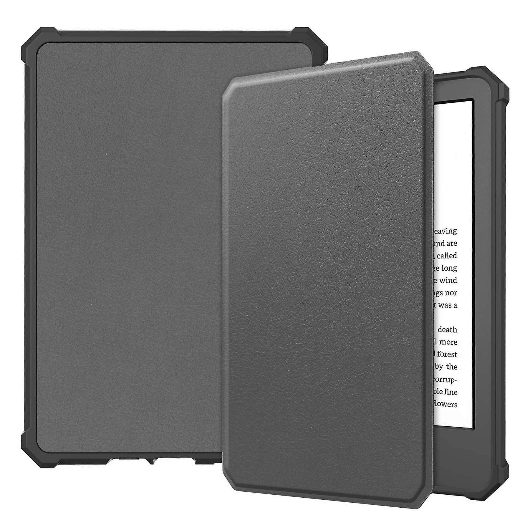For Amazon Kindle 6" (2022) PU Leather + TPU Case Full Protection E-Reader Cover with Auto Sleep Wake Grey